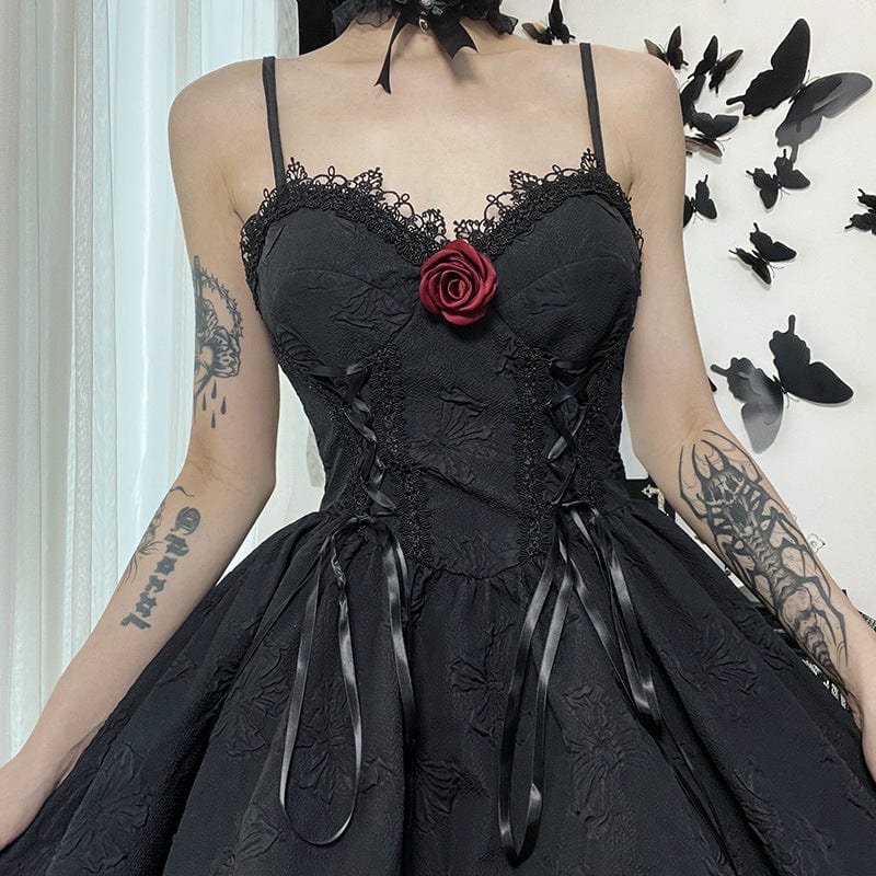 Kobine Women's Gothic Strappy Jacquard Rose Slip Dress