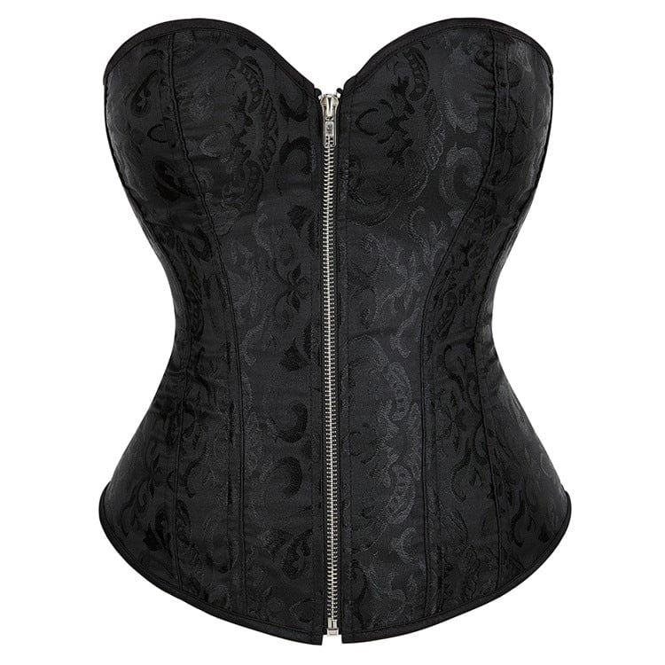 Kobine Women's Gothic Strappy Jacquard Zipper Overbust Corset