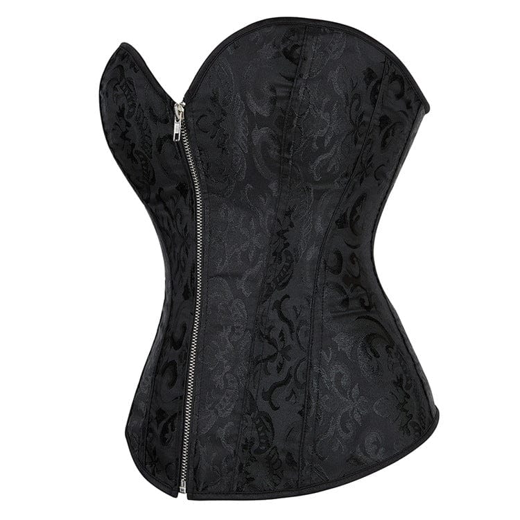 Kobine Women's Gothic Strappy Jacquard Zipper Overbust Corset