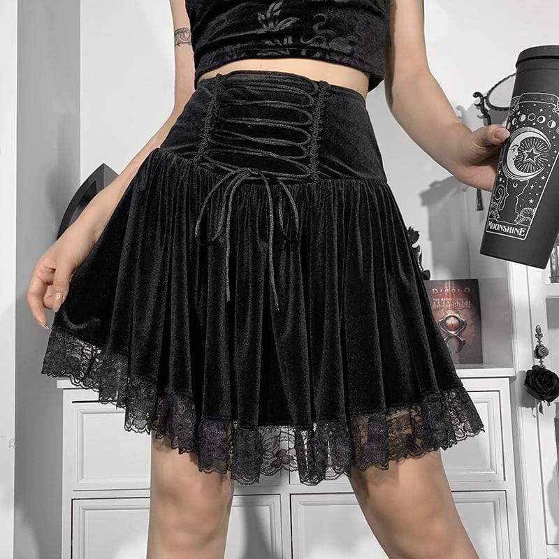 Kobine Women's Gothic Strappy Lace Hem Short Skirt