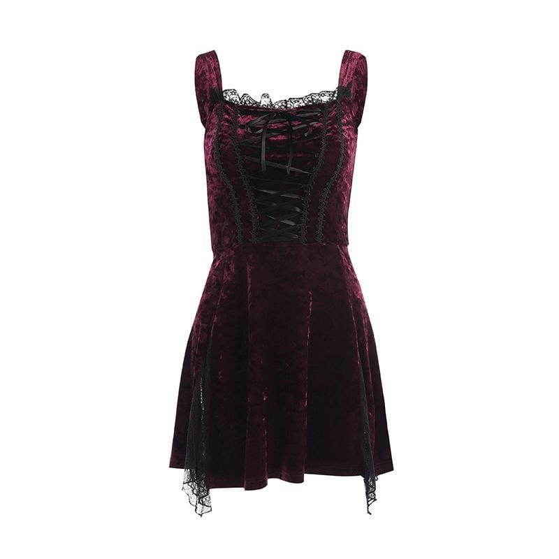 Women's Gothic Strappy Lace Splice Slip Dress