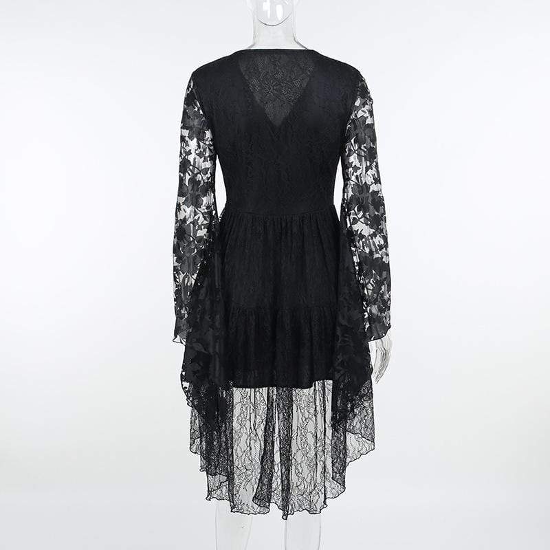 Women's Gothic Strappy Plunging Irregular Lace Dress