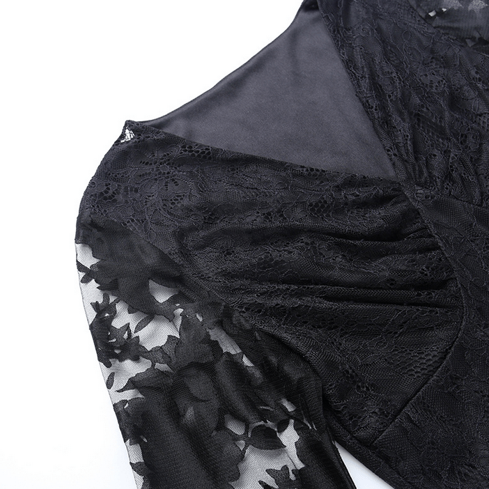 Kobine Women's Gothic Strappy Plunging Irregular Lace Dress
