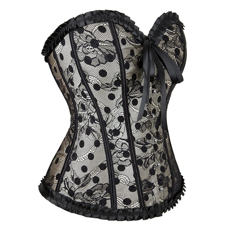 Kobine Women's Gothic Strappy Polka Dot Lace Overbust Corset