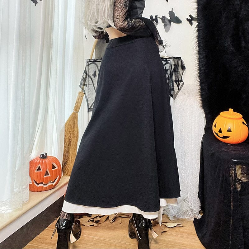 Kobine Women's Gothic Strappy Split Layered Skirt