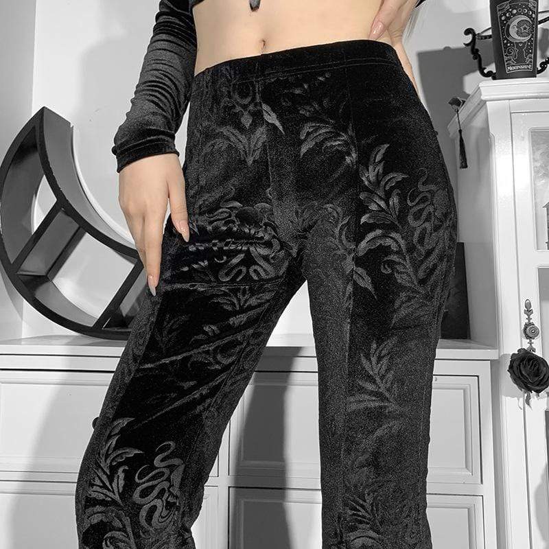 Kobine Women's Gothic Velvet Printed Furcal Flared Pants