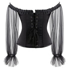 Kobine Damen Gothic Vintage Mesh-Ärmel Überbrustkorsett