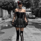 Kobine Damen Gothic Vintage Mesh-Ärmel Überbrustkorsett