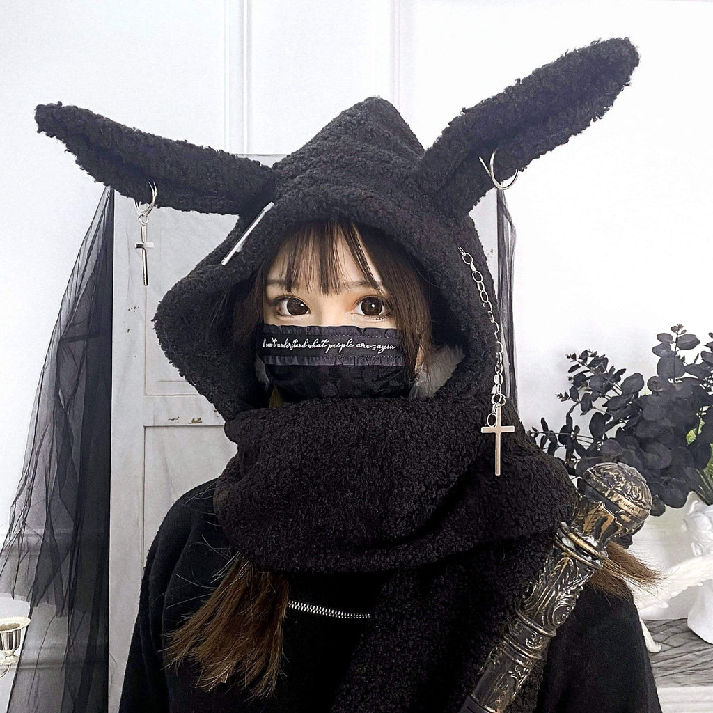 Kobine Women's Gothic Wool-like Devil Horns Cross Hats With Scarfs