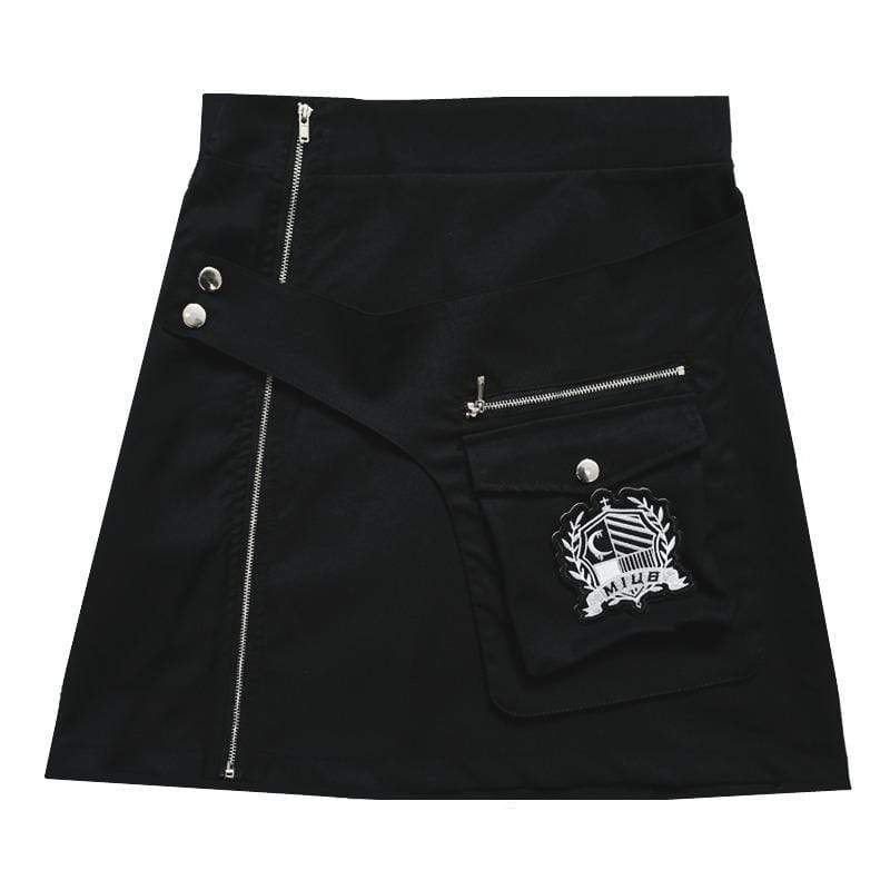 Women's Gothic Zipper Fly Pocket Skirts With Detachable Badge