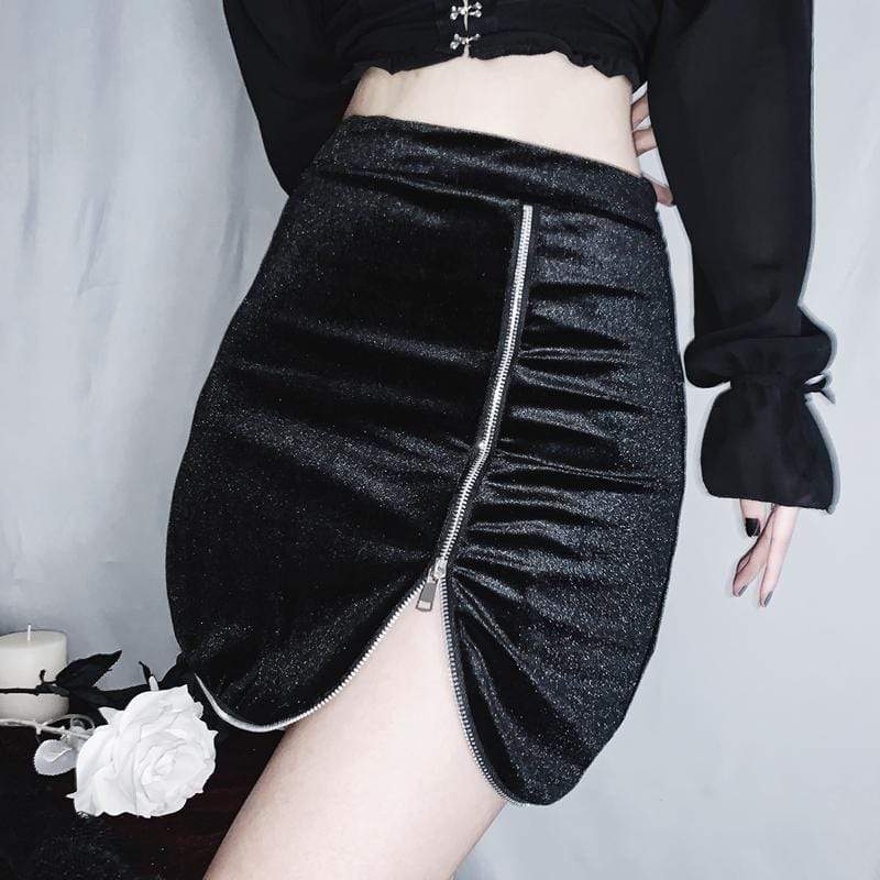 Women's Gothic Zippered Slit Skinny Skirts