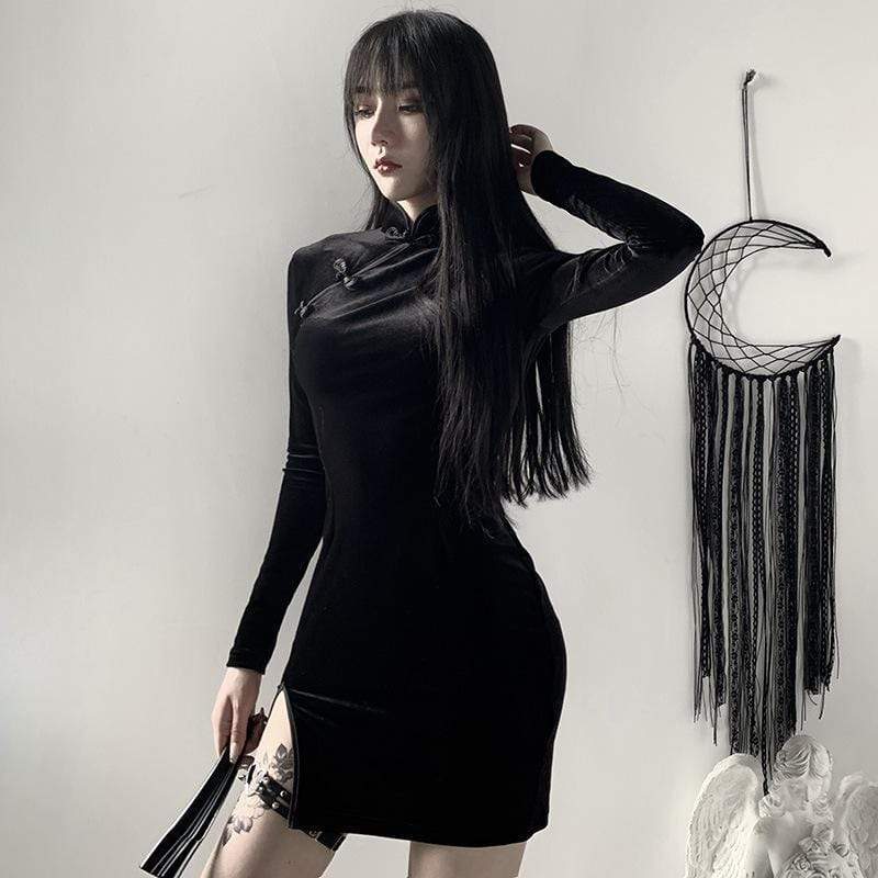 Women's Grunge Cheongsam Collar Side Slit Dress