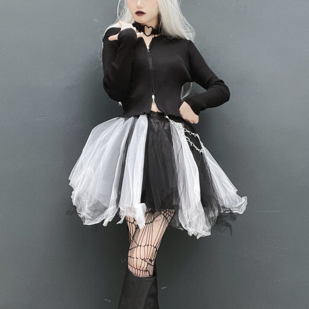Kobine Women's Grunge Contrast Color Mesh Puffy Skirt