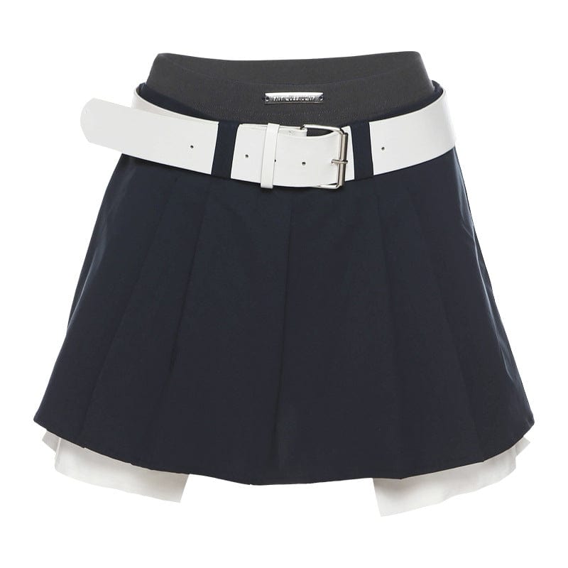 Kobine Women's Grunge Contrast Color Mini Skirt with Belt