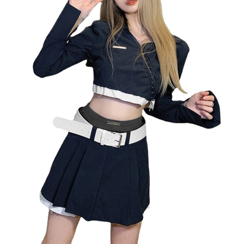 Kobine Women's Grunge Contrast Color Mini Skirt with Belt