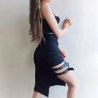 Kobine Women's Grunge Cutout Irregular Black Maxi Skirts