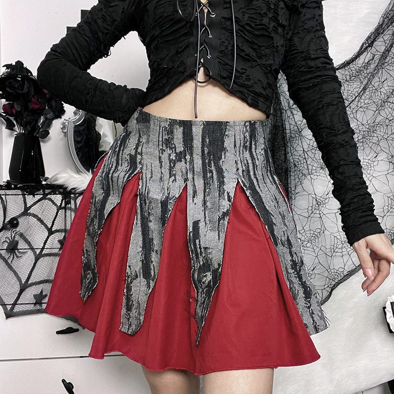 Kobine Women's Grunge Double Color Splice Skirt