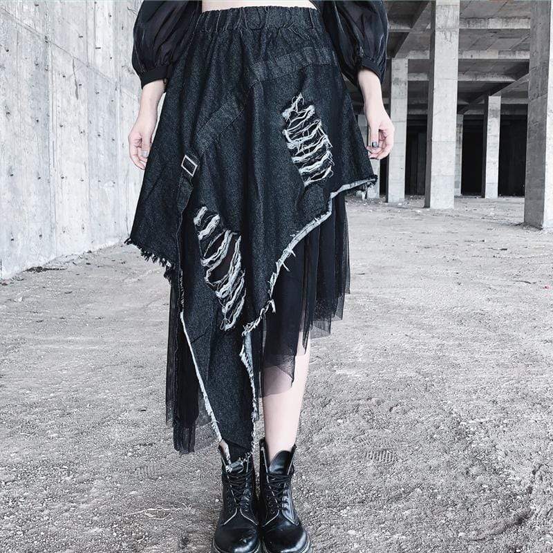 Women's Grunge Double-Layered Ripped Selvedge Skirts – Punk Design