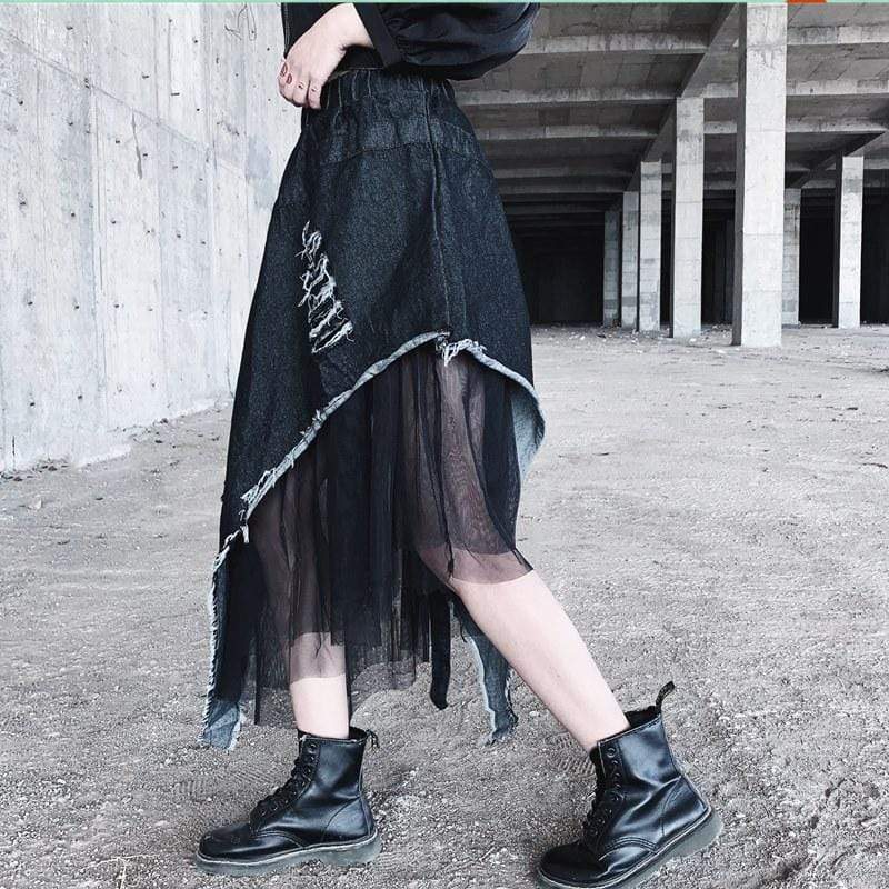 Women's Grunge Double-Layered Ripped Selvedge Skirts