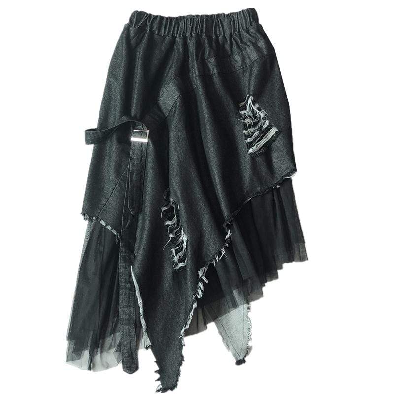 Women's Grunge Double-Layered Ripped Selvedge Skirts