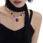 Kobine Women's Grunge Flocking Floral Pearl Necklace