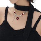 Kobine Women's Grunge Flocking Floral Pearl Necklace