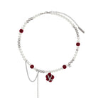 Kobine Women's Grunge Flocking Floral Pearl Necklace
