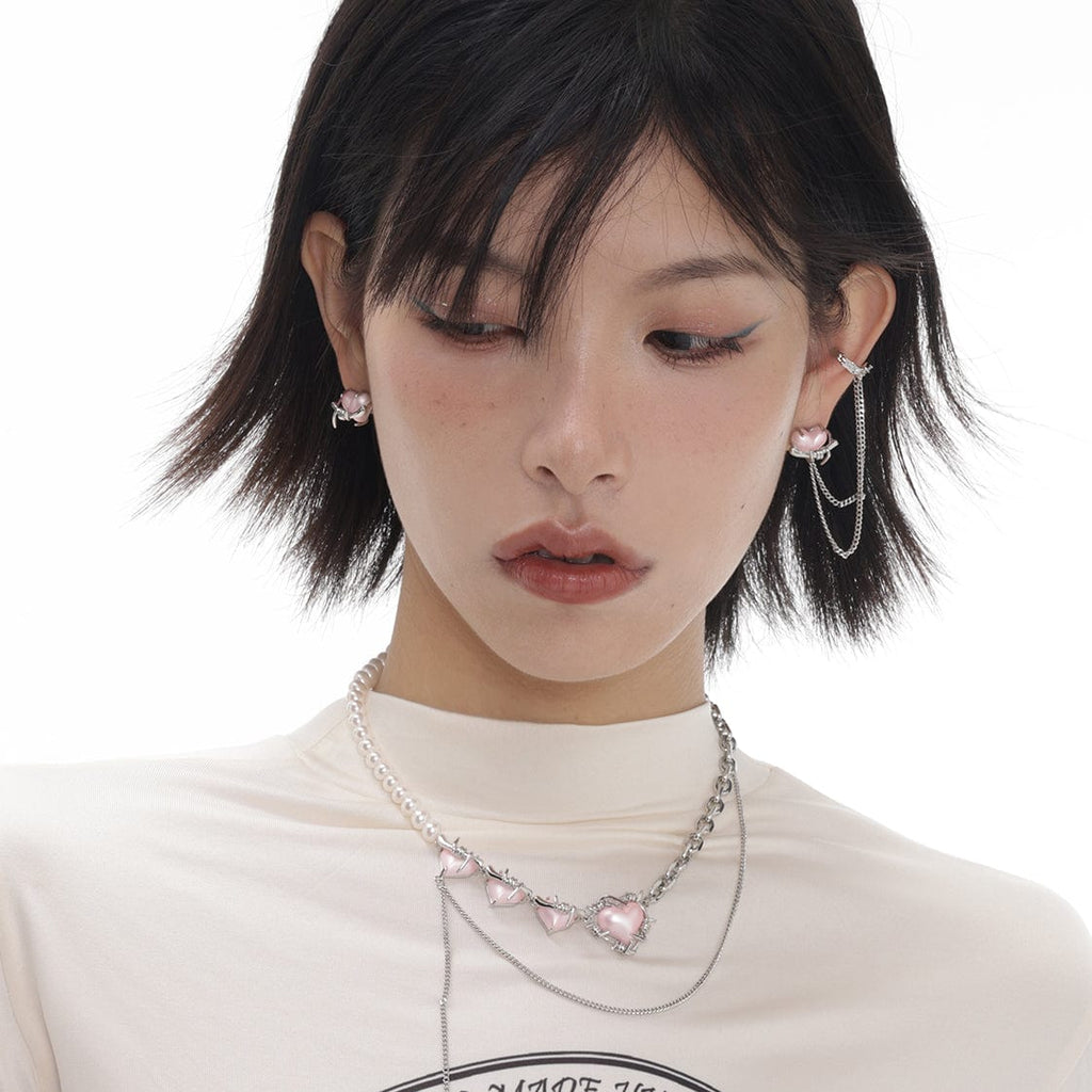 Kobine Women's Grunge Heart Zircon Asymmetrical Earrings