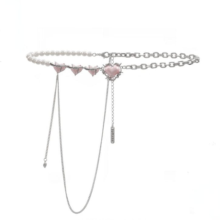 Kobine Women's Grunge Hearts Pearl Layered Necklace