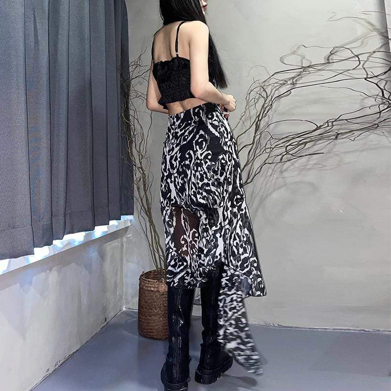 Women's Grunge High/low Floral Printed Chiffon Irrgular Hem Skirt