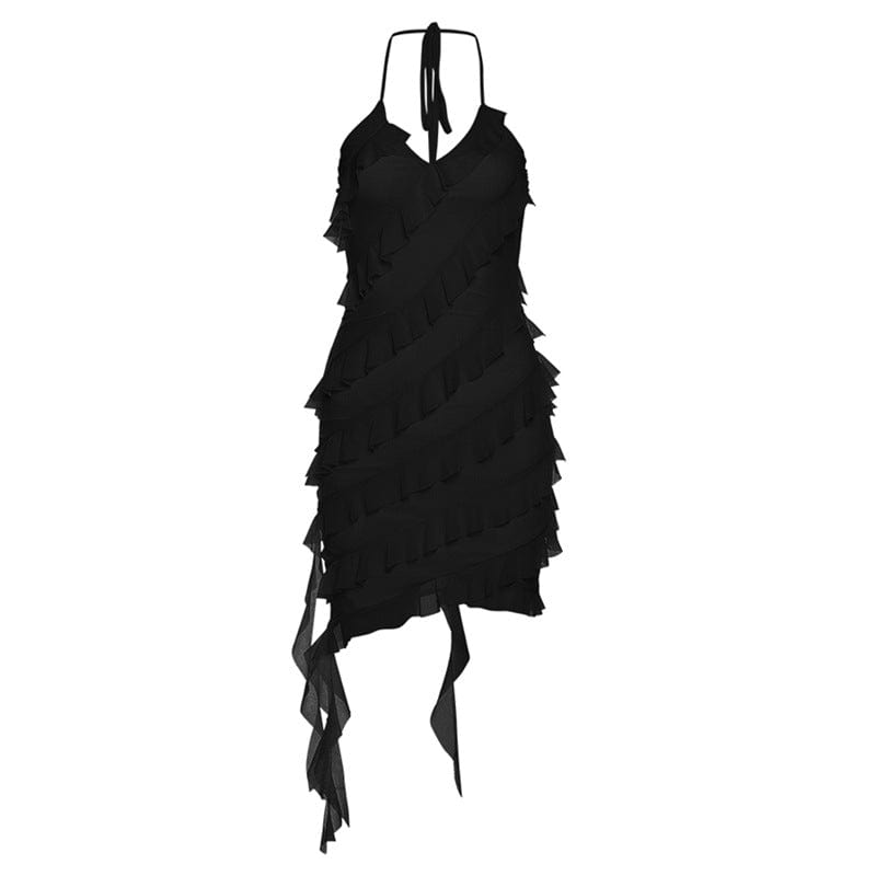 Kobine Women's Grunge Layered Ruffled Halterneck Dress