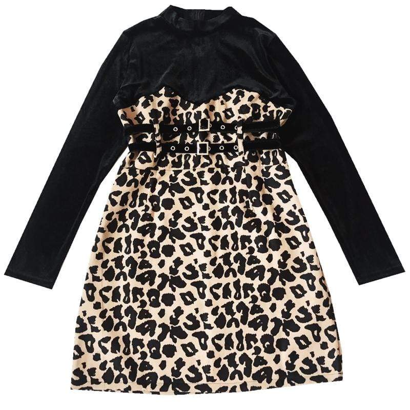 Women's Grunge Leopard Printed Velvet Dresses