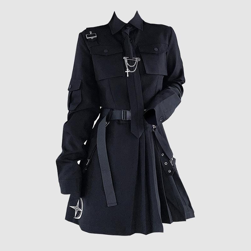 Women's Grunge Long Sleeved Black Suit with Belt