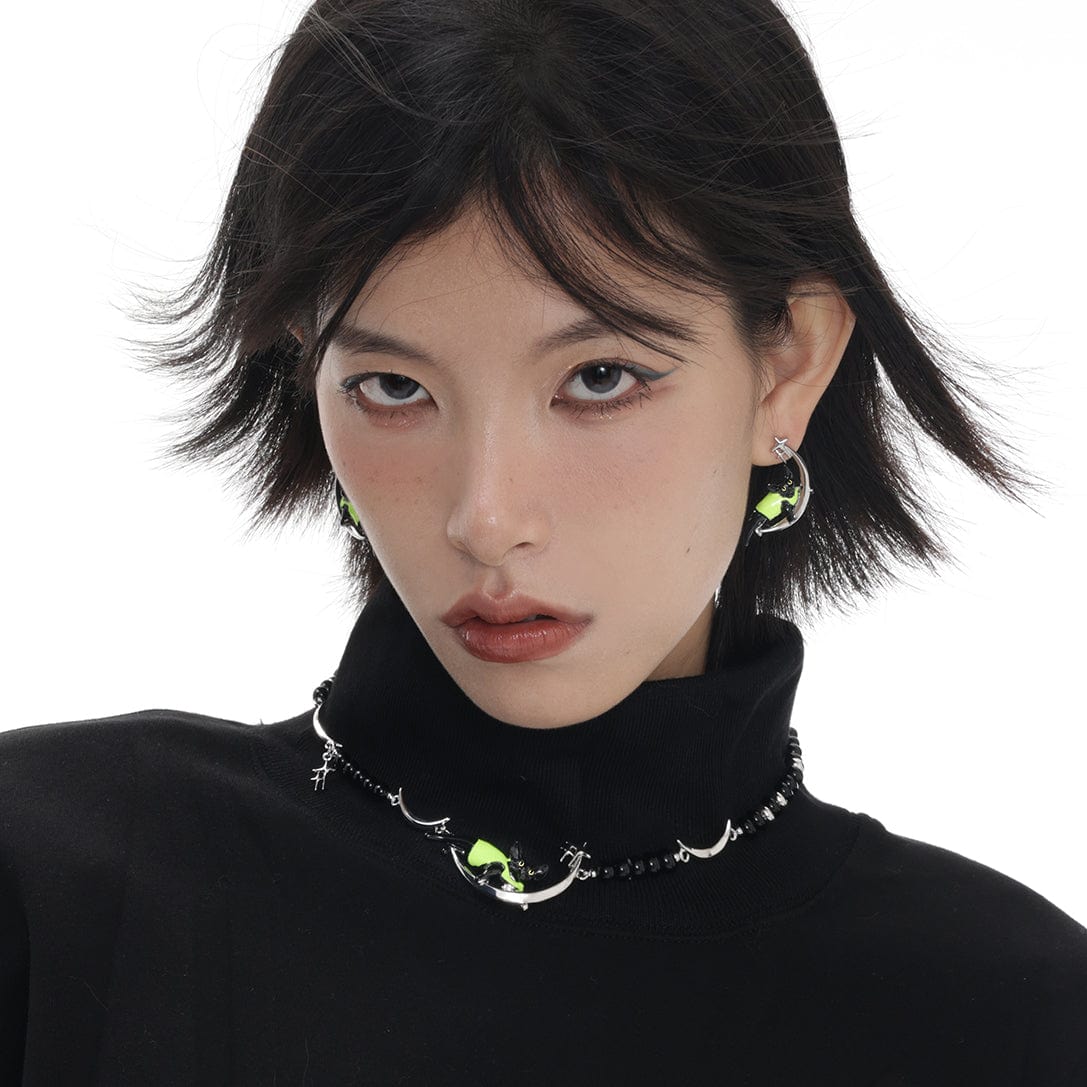 Kobine Women's Grunge Moon Cat Necklace