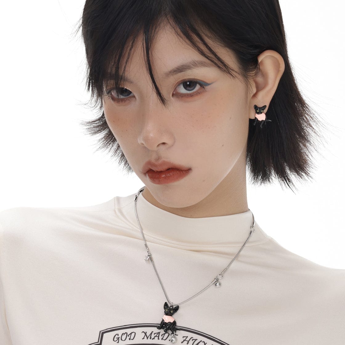 Kobine Damen-Halskette mit Katzenglocke, Grunge-Stil, Rosa