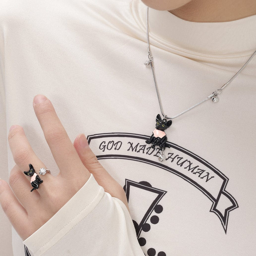 Kobine Women's Grunge Pink Cat Bell Necklace