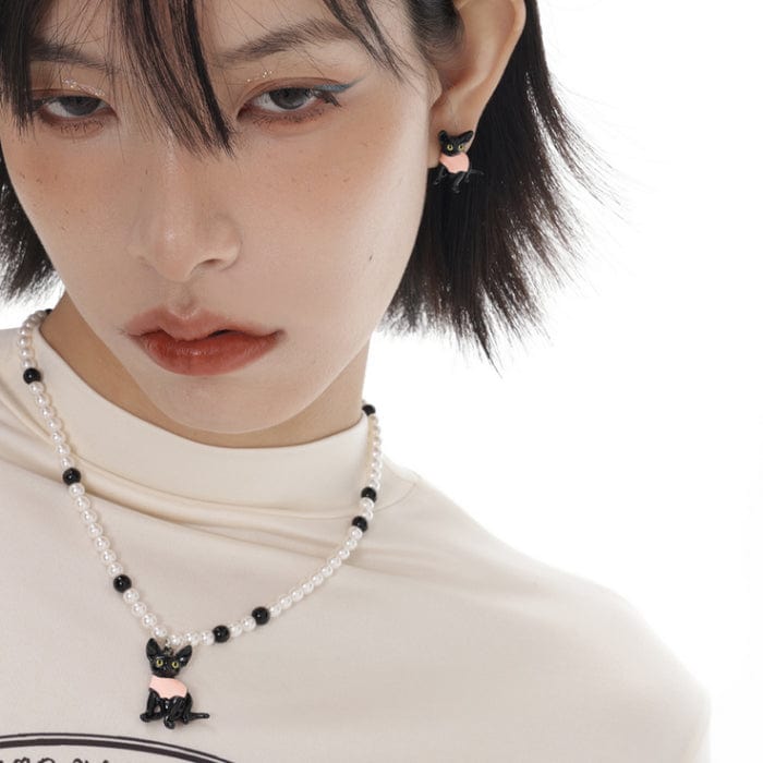 Kobine Damen-Halskette mit Katzenmotiv, Grunge-Stil, Rosa