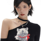 Kobine Damen-Halskette mit Katzenmotiv, Grunge-Stil, Rosa