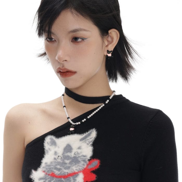 Kobine Damen-Halskette mit Katzenmotiv, Grunge-Stil, Rosa