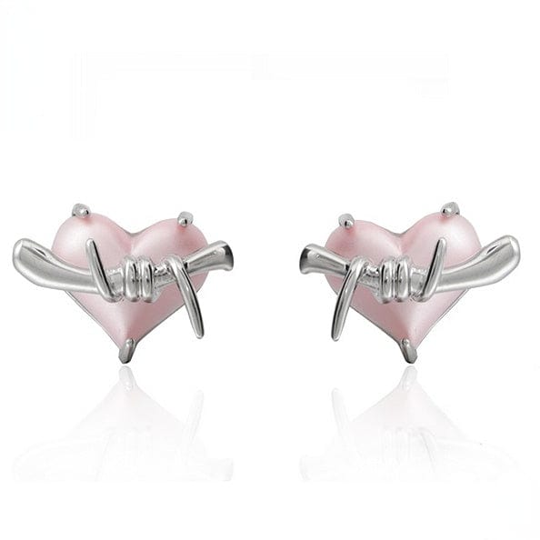 Kobine Women's Grunge Pink Heart Earrings