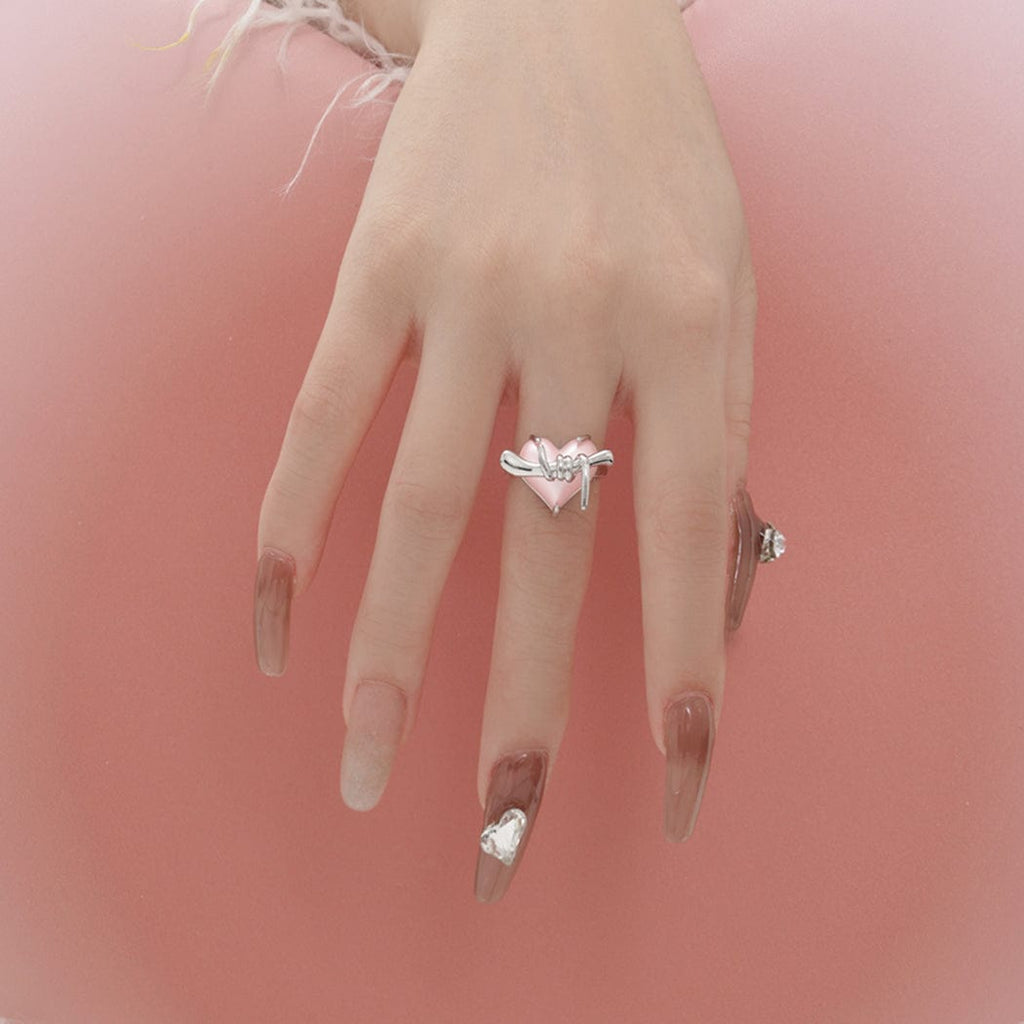Kobine Women's Grunge Pink Heart Ring
