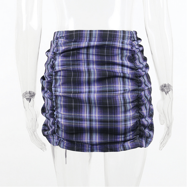 Drawstring plaid skirt outlet