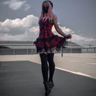 Kobine Women's Grunge Red Plaid Lace Hem Slip Dress