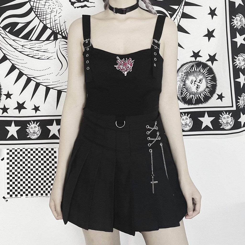 Women's Grunge Rose Embroidered Adjustable Bustiers Black
