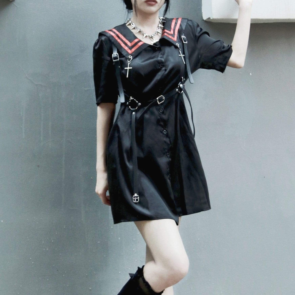 Women's Grunge Sailor Collar Black JK Dress