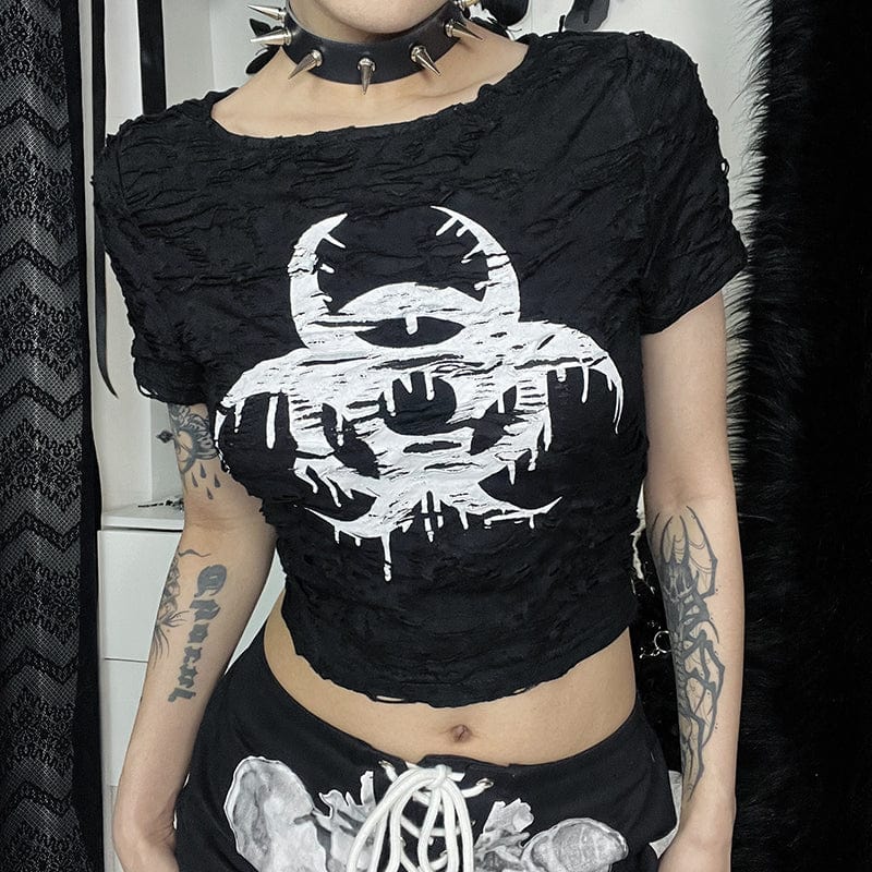 Skull Graphic Mesh Crop Top  Black blouse long sleeve, Crop tops