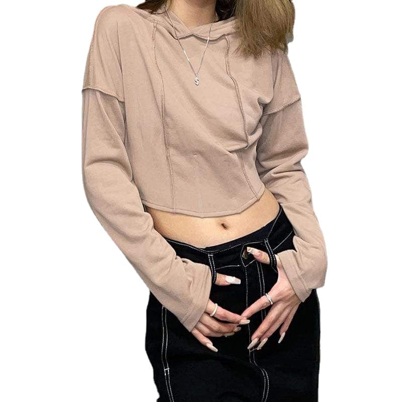 Kobine Women's Grunge Solid Color Zipper Short Hoodies