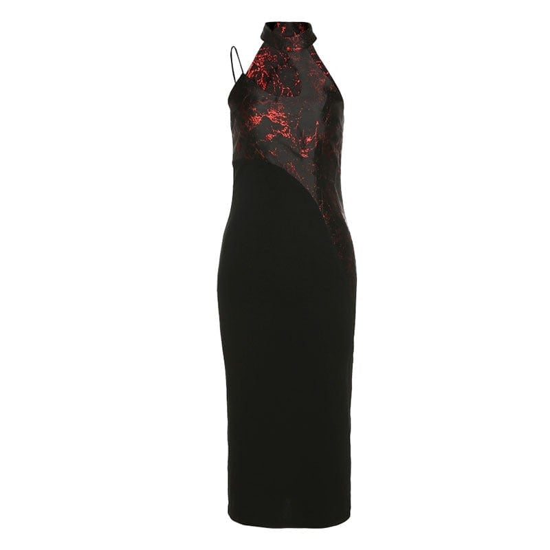 Kobine Women's Grunge Stand Collar Splice Cutout Dress