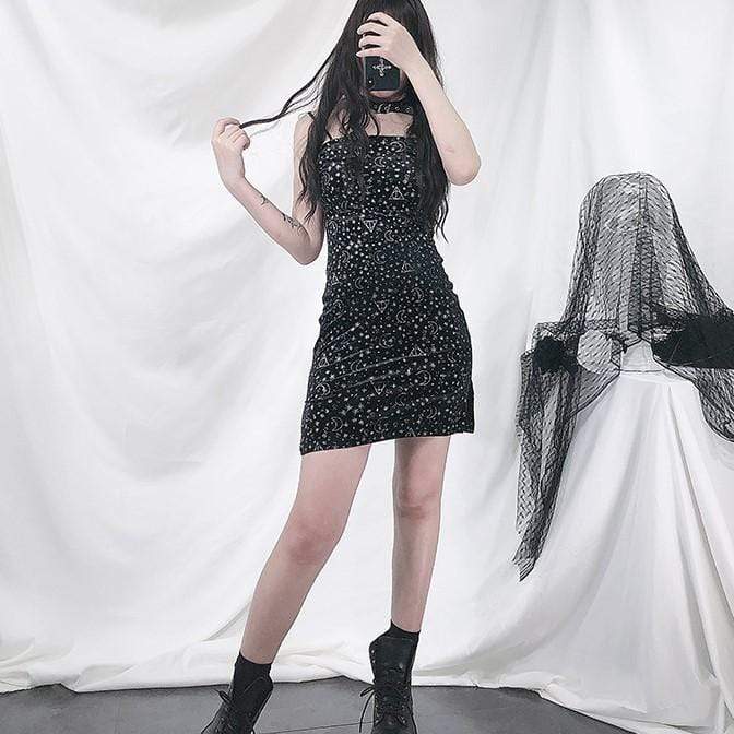 Women's Grunge Star Pattern Slim Fitted Slip Dresses