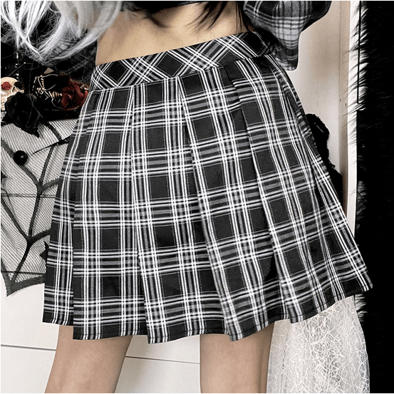 Kobine Women's Grunge Star Printed Plaid Pleated Skirt